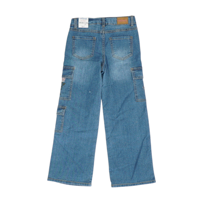 Blue Solid Wide Leg Jeans