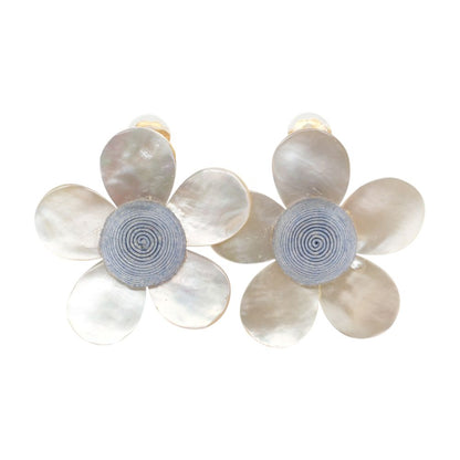 Gold Tone Mother of Pearl Daisy Clip On Earrings