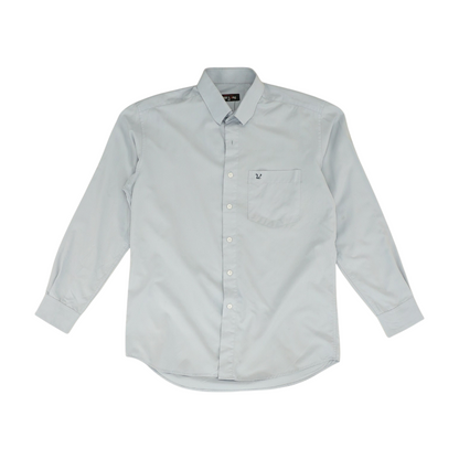 Blue Solid Long Sleeve Button Down