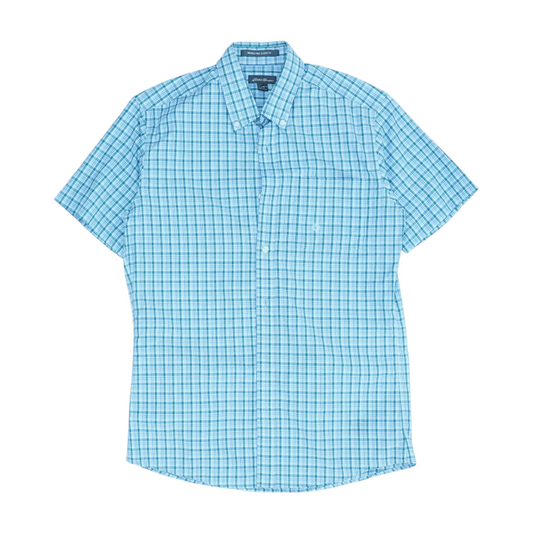 Blue Plaid Short Sleeve Button Down