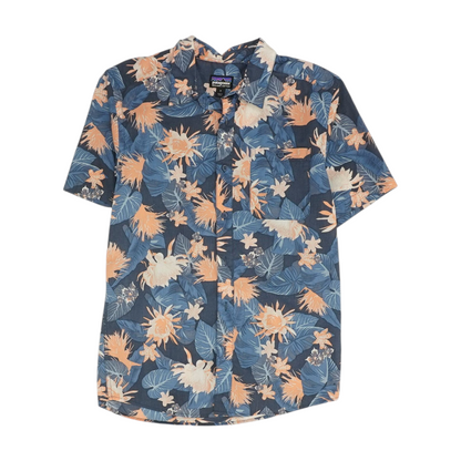 Blue Floral Short Sleeve Button Down