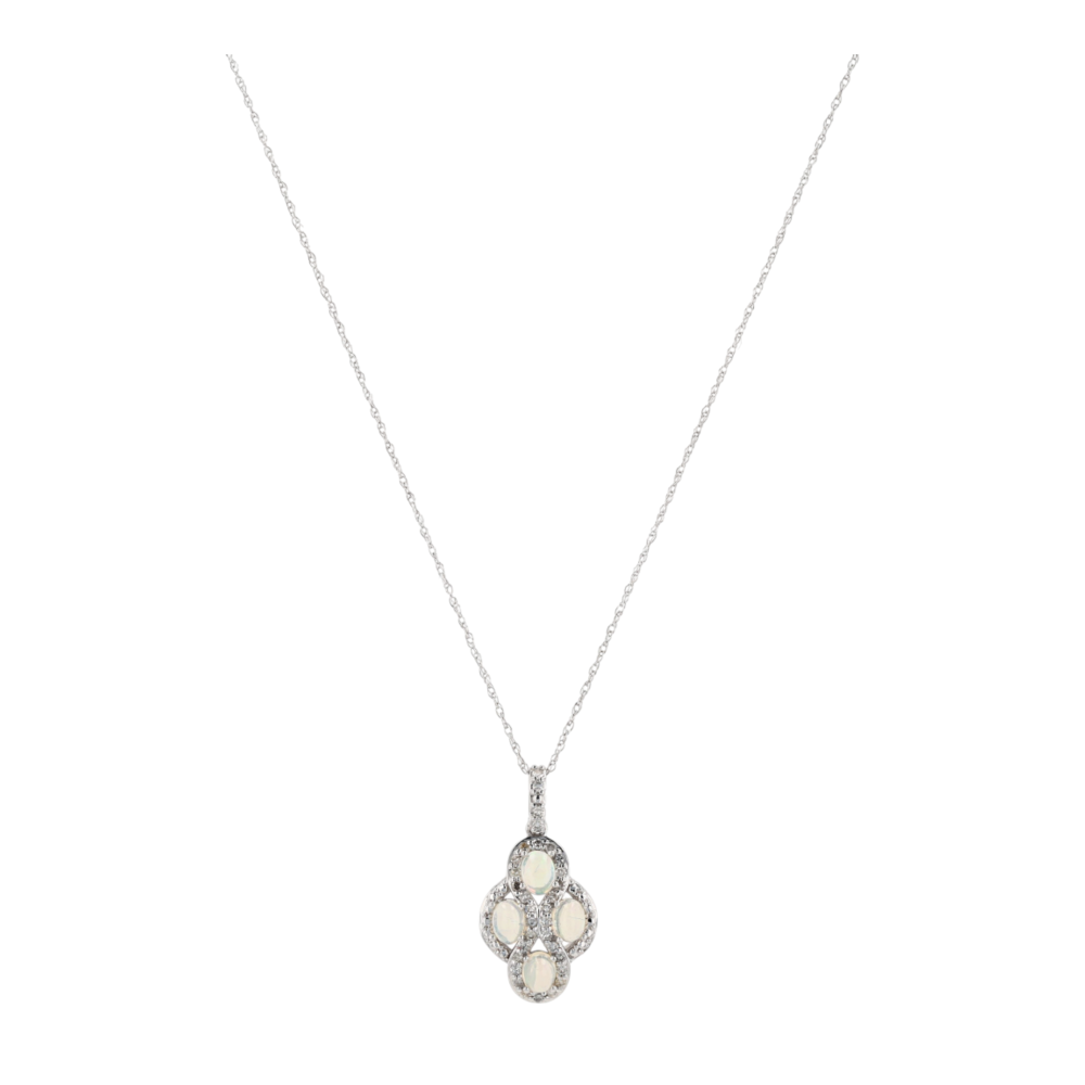 10K White Gold Opal Pendant Necklace – Image 1