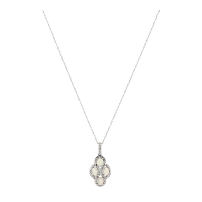 10K White Gold Opal Pendant Necklace – Image 1