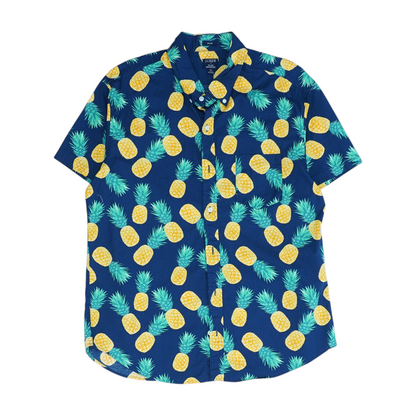 Navy Print Short Sleeve Button Down