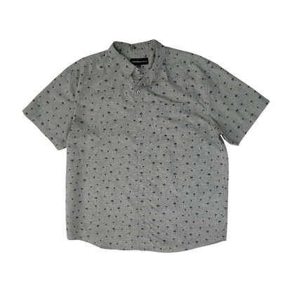 Gray Print Short Sleeve Button Down