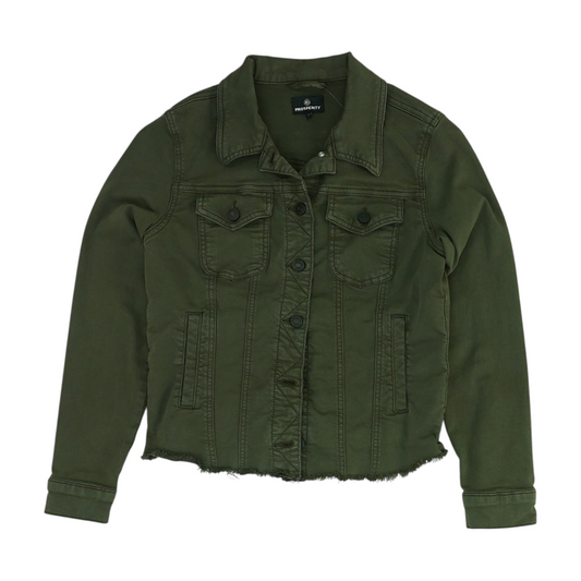 Green Solid Denim Jacket