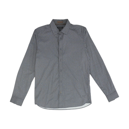 Navy Abstract Long Sleeve Button Down