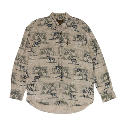 Beige Print Long Sleeve Button Down