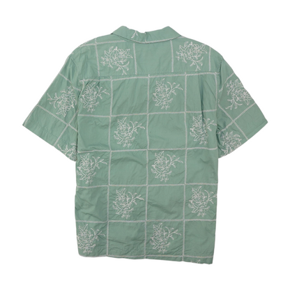 Green Floral Short Sleeve Button Down