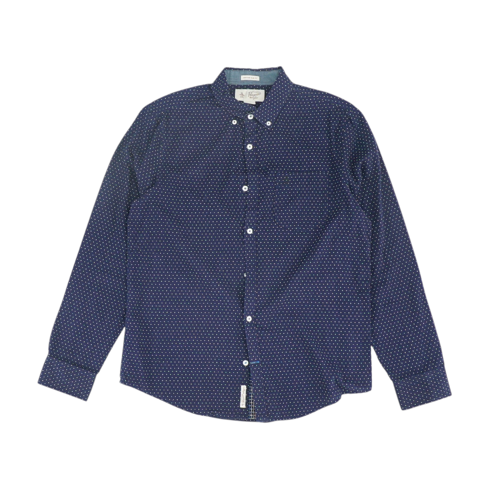 Navy Polka Dot Long Sleeve Button Down
