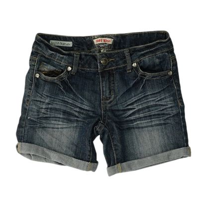 Blue Solid Denim Shorts