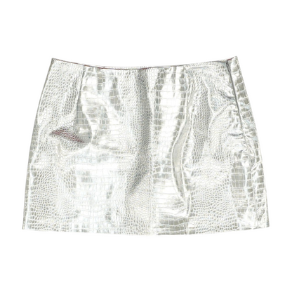 Silver Animal Print Mini Skirt
