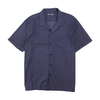 Navy Print Short Sleeve Button Down