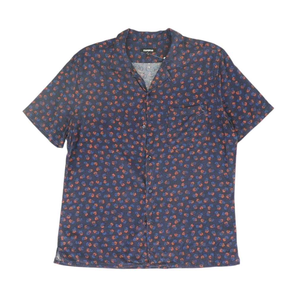 Navy Floral Short Sleeve Button Down