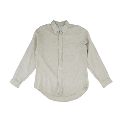 Beige Solid Long Sleeve Button Down