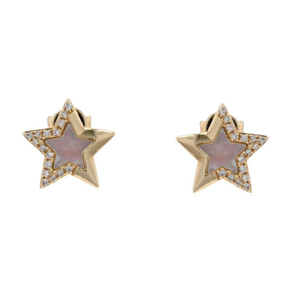 14K Gold Mother Of Pearl And Diamond Accented Star Stud Earrings