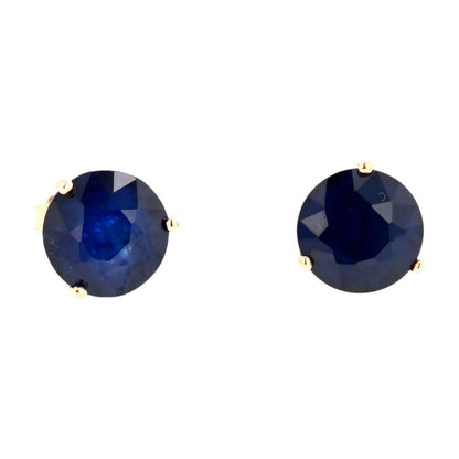 14K Gold Martini Set Round Dark Blue Stud Earrings