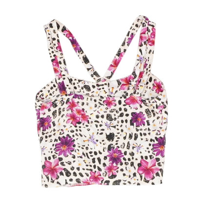 Purple Animal Print Cropped Knit Top