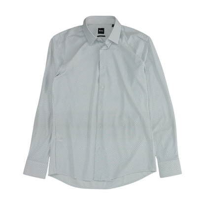 White Print Long Sleeve Button Down