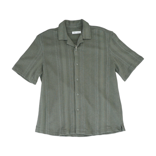 Green Solid Short Sleeve Button Down