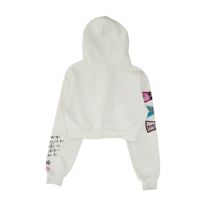 White Graphic Hoodie Pullover