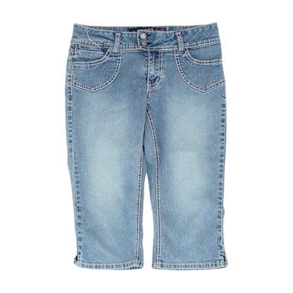 Blue Solid Denim Capris