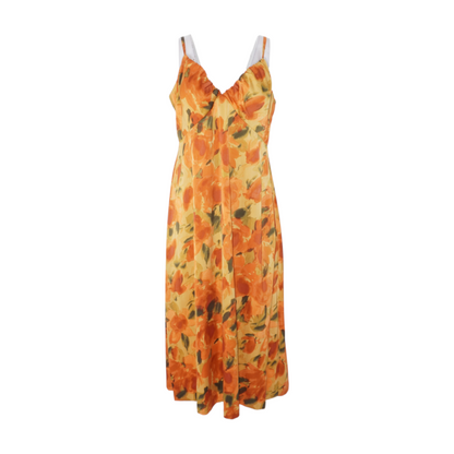 Beige Floral Midi Dress