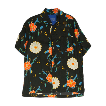 Black Floral Short Sleeve Button Down
