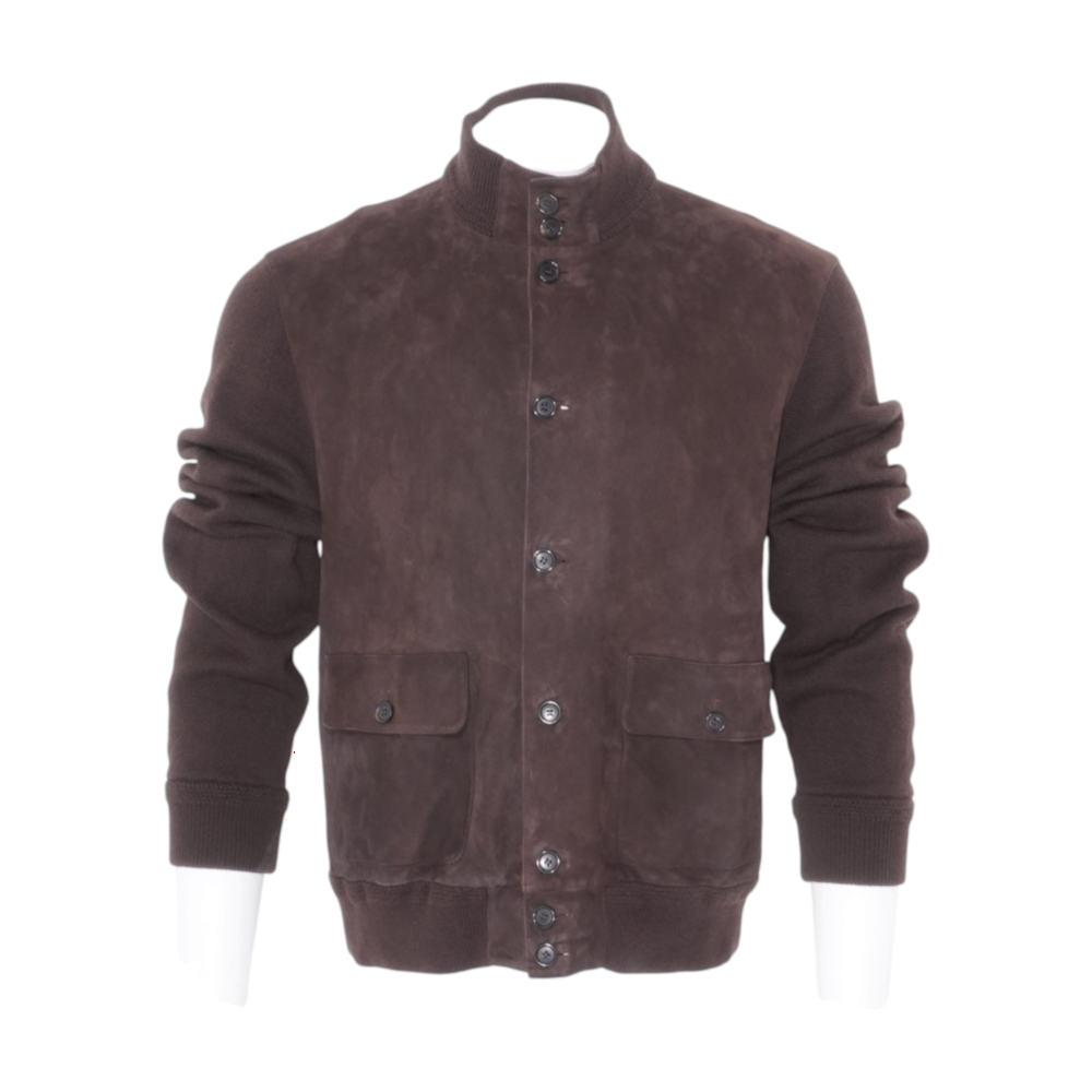 Suede-Front Cashmere Cardigan