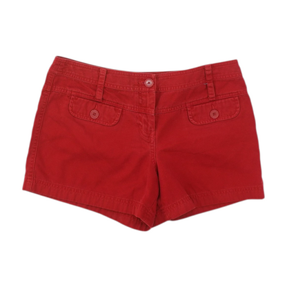 Red Solid Denim Shorts
