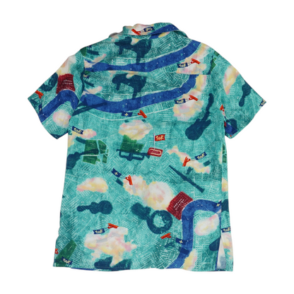 Blue Abstract Short Sleeve Button Down