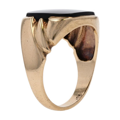 10K Gold Square Black Stone Signet Ring