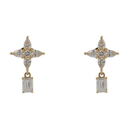 1 1/2 Ct 14K Gold Lab Grown Pear And Round Diamond Flower Drop Earrings