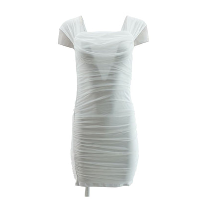 White Solid Midi Dress