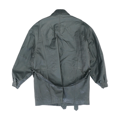 Black Solid Leather Coat
