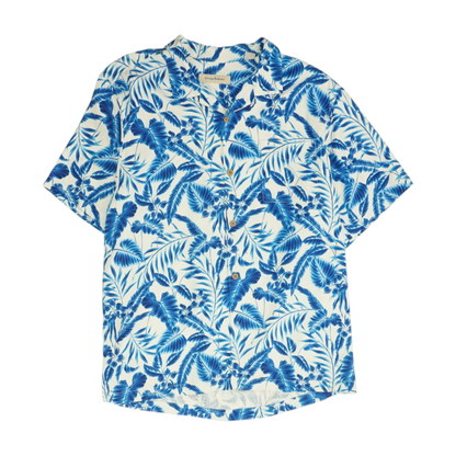 White Tropical Short Sleeve Button Down