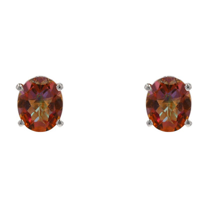 14K White Gold Oval Pink Mystic Fire Topaz Stud Earrings