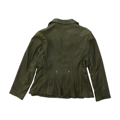 Green Petite Solid Leather Jacket