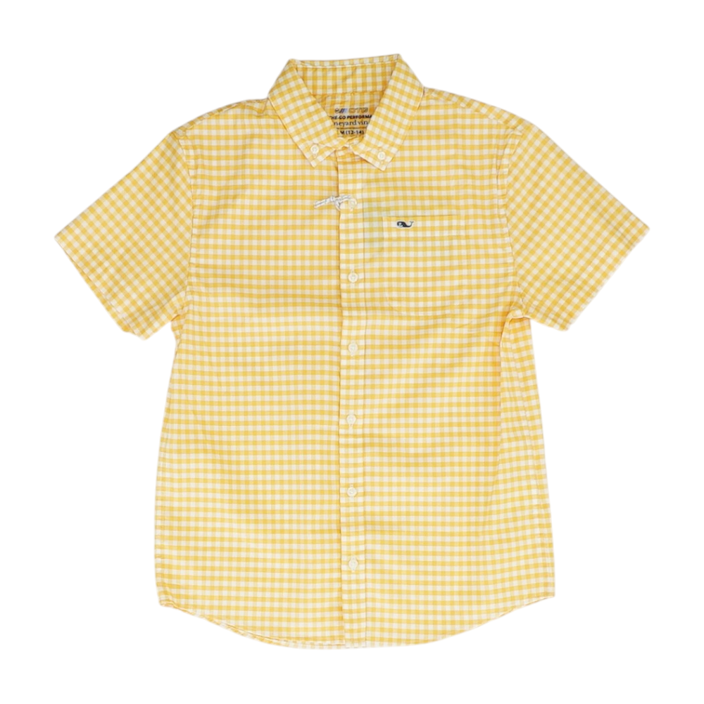 Yellow Check Short Sleeve Button Down