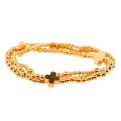 Gold Tone Cross Stack Bead Bracelet