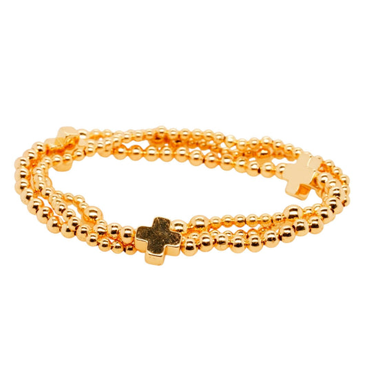 Gold Tone Cross Stack Bead Bracelet