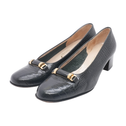 Black Croc-Embossed Leather Pumps