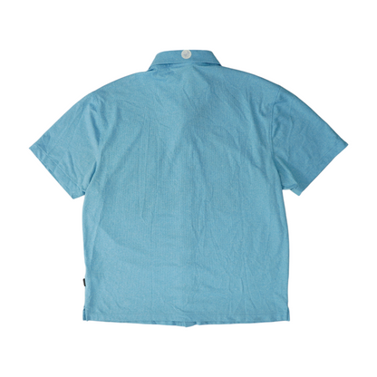Blue Solid Short Sleeve Button Down