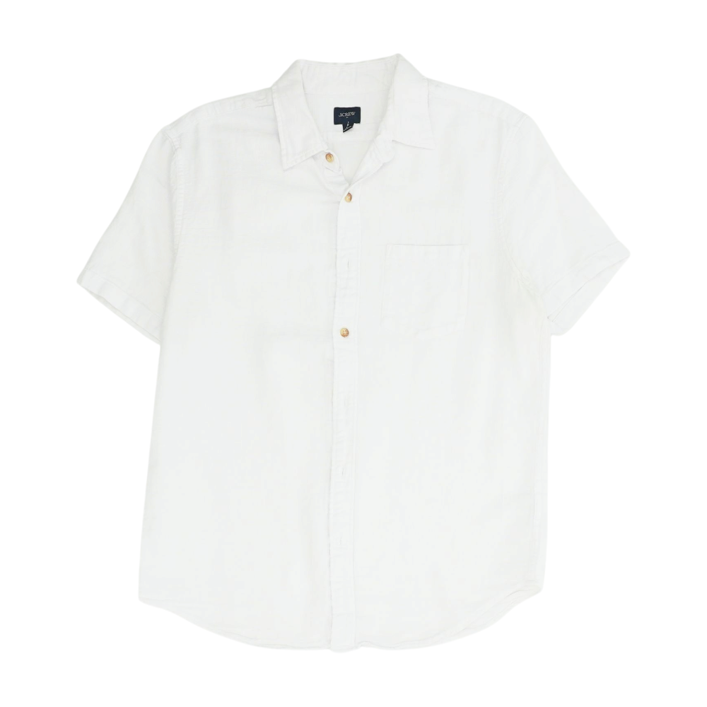 White Solid Short Sleeve Button Down