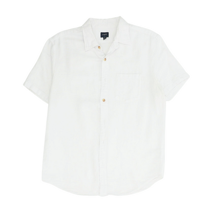 White Solid Short Sleeve Button Down