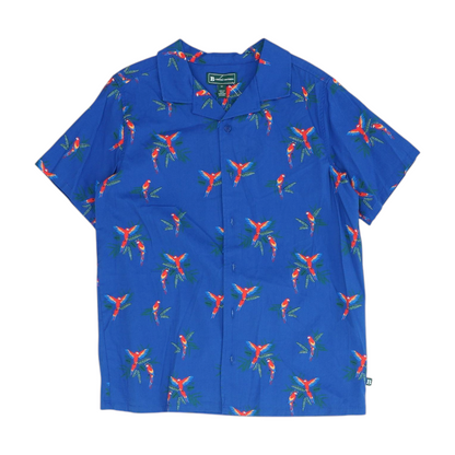 Blue Graphic Short Sleeve Button Down