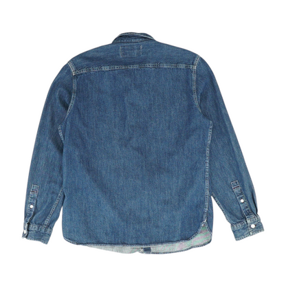 Blue Solid Long Sleeve Button Down