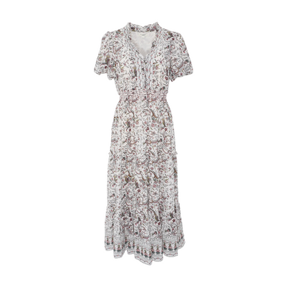 Beige Floral Midi Dress