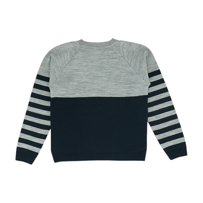 Gray Color Block Pullover Sweater