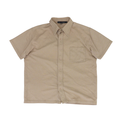 Beige Geometric Short Sleeve Button Down